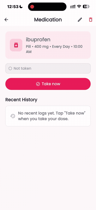Animated walkthrough of setting up a cycle-synced medication reminder in Femora