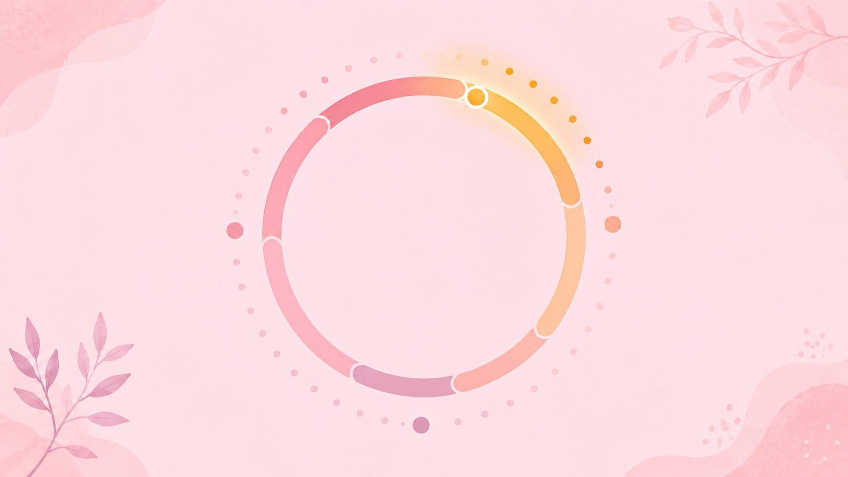 A soft circular menstrual-cycle ring on a pink background with one arc glowing to mark the fertile ovulation window and a small marker dot.